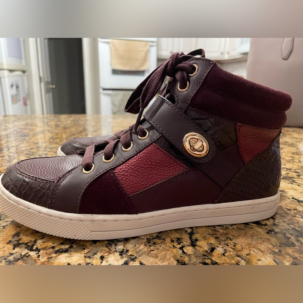 Coach Pembroke patchwork burgundy/maroon hightops